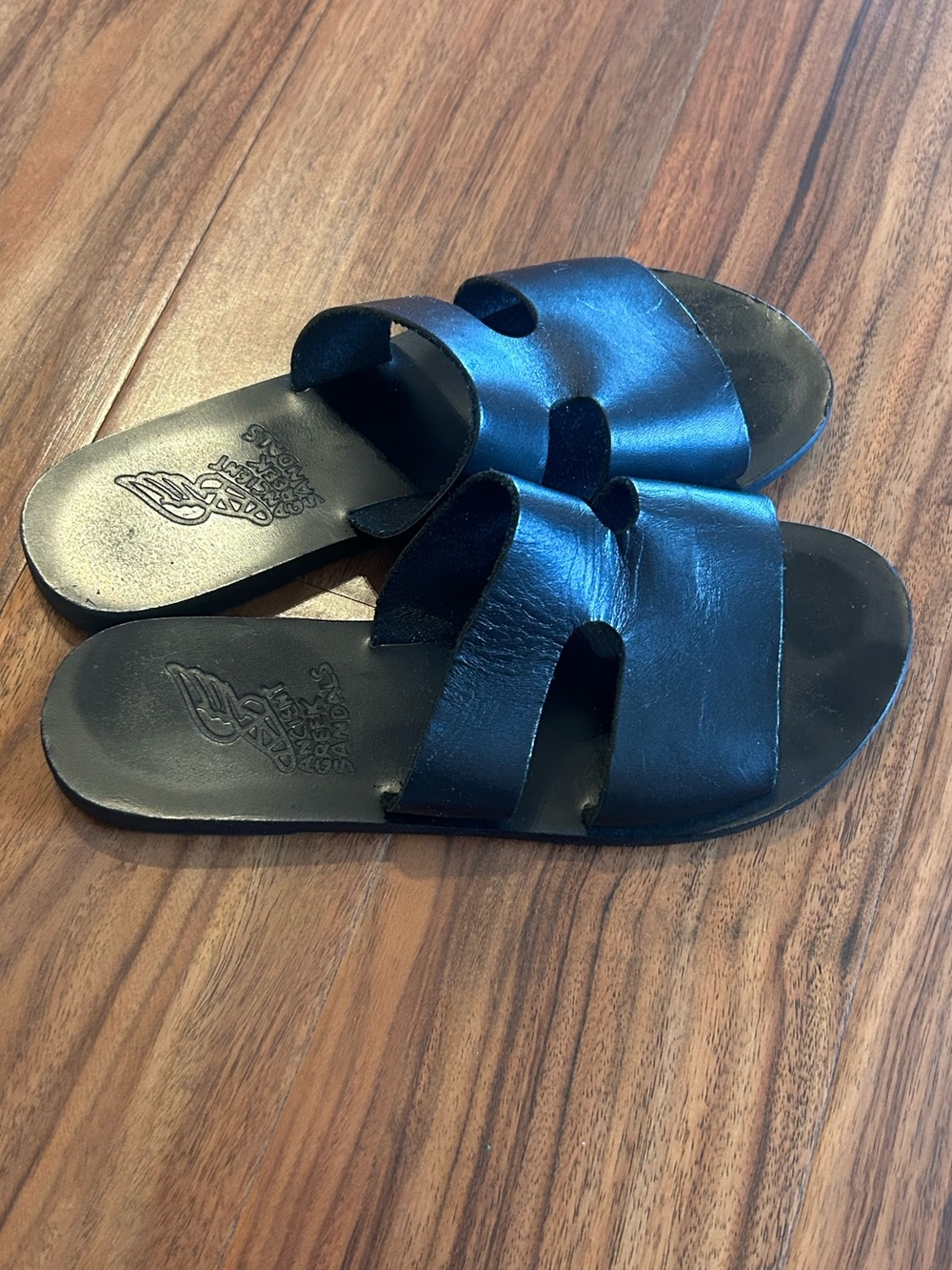 Ancient Greek sandals black leather size 38